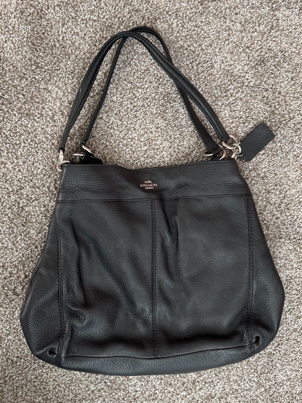 Coach Lexy Carryall Pebble Leather Shoulder Bag in Black #57545